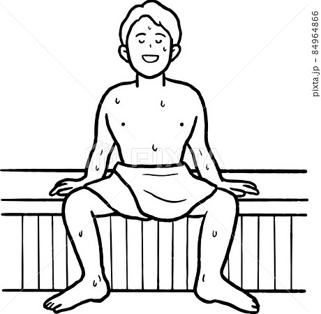 サウナに入る男性のイラスト素材　線画のみ 84964866