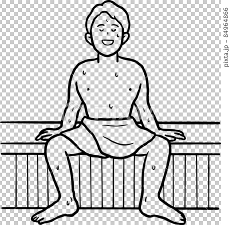 サウナに入る男性のイラスト素材　線画のみ 84964866
