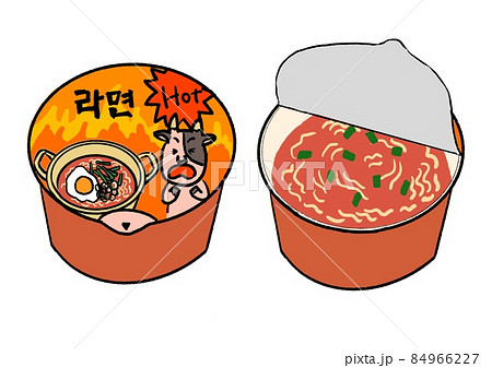 辛い韓国のカップラーメン ゆるタッチ のイラスト素材