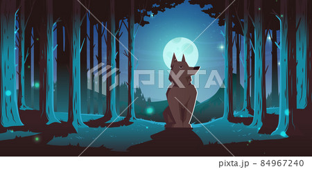 Wolf sitting in forest at night 84967240