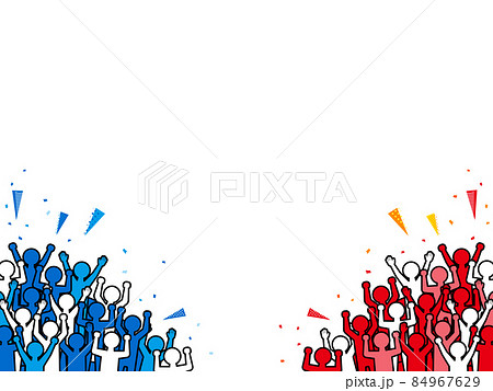 応援する大勢の人々（赤・青）　対決　背景・フレーム素材 84967629