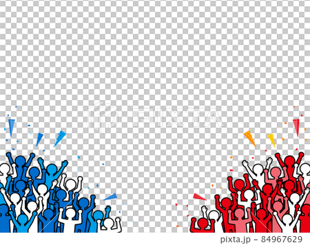 応援する大勢の人々（赤・青）　対決　背景・フレーム素材 84967629