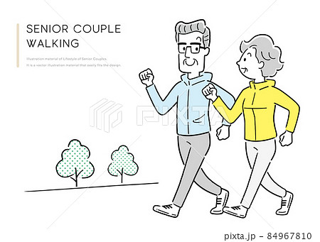ベクターイラスト素材：ウォーキング、運動するシニア夫婦 84967810