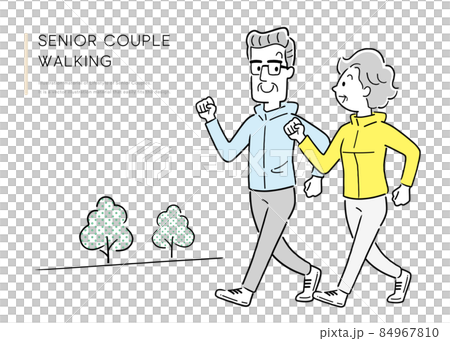 矢量插圖素材：散步、鍛煉老年夫婦 84967810