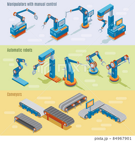 Isometric Industrial Automated Factory Horizontal Banners 84967901
