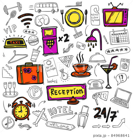 Hotel service icons doodle sketch Hotel service icons doodle sketch 84968641