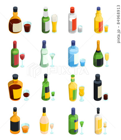 Colored Isometric Alcohol Icon Set 84968913
