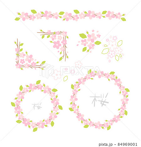 桜のイラストのフレーム素材・ライン素材（枠・円・サークル・丸・囲み・春・和風） 84969001
