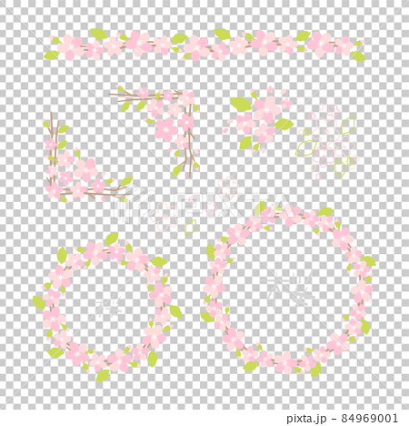 桜のイラストのフレーム素材・ライン素材（枠・円・サークル・丸・囲み・春・和風） 84969001