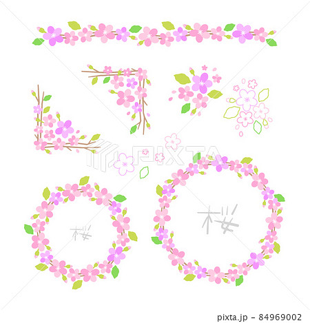 桜のイラストのフレーム素材・ライン素材（枠・円・サークル・丸・囲み・春・ピンク） 84969002