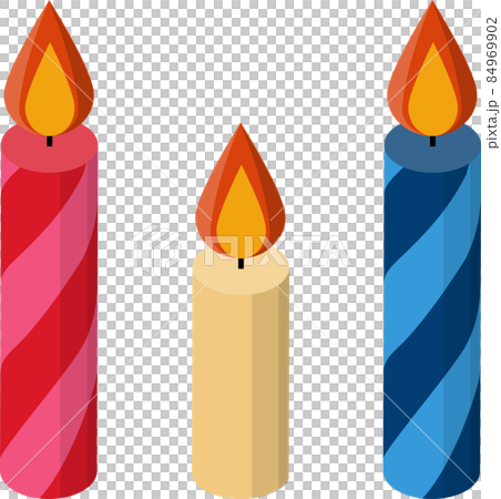 カラフルなストライプや無地の立体的なキャンドルのイラスト のイラスト素材