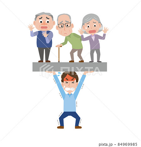 高齢者を支える若い男性のイラスト素材