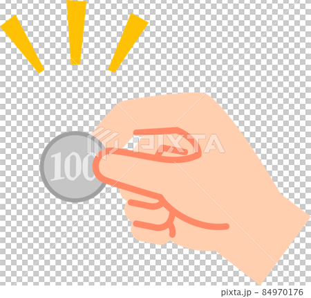 Hand holding a hundred-yen coin 84970176