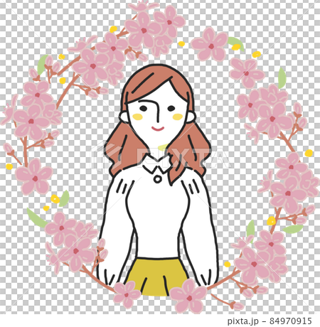 桜の輪に囲われた若い女性 旅立ち イラスト素材のイラスト素材