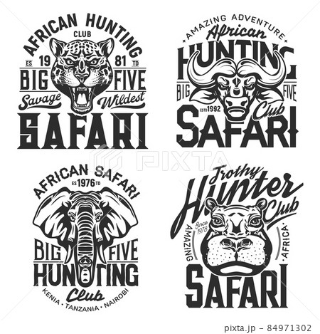 Safari tshirt prints vector hippo, buffalo,... - Stock Illustration  [84971302] - PIXTA