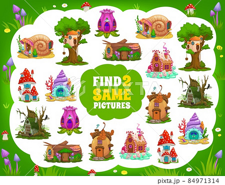 Find Two Same Cartoon Fairy Houses Kids Riddle のイラスト素材