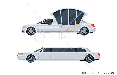 Limousine as Long Wheelbase Luxury Urban Transport Vector Set Limousine as Long Wheelbase Luxury Urban Transport Vector Set 84972299