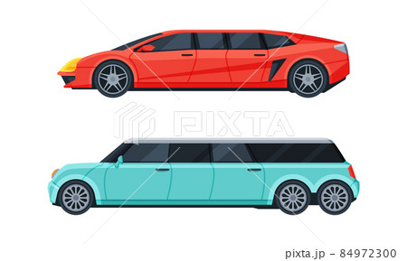 Limousine as Long Wheelbase Luxury Urban Transport Vector Set Limousine as Long Wheelbase Luxury Urban Transport Vector Set 84972300