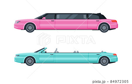 Limousine as Long Wheelbase Luxury Sedan and Urban Transport Vector Set 84972305