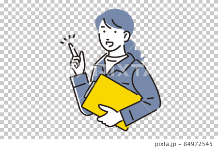 人物 バインダーを持って指をさす作業服の女性 84972545