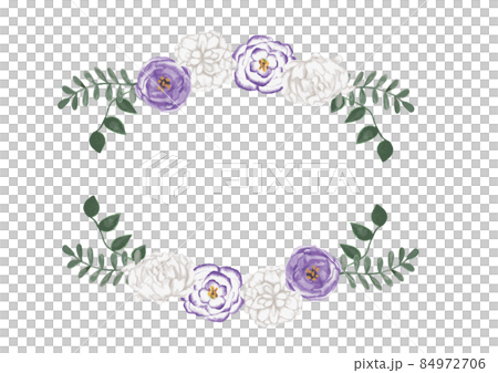Botanical frame with white and purple flowers Watercolor style vector illustration 84972706