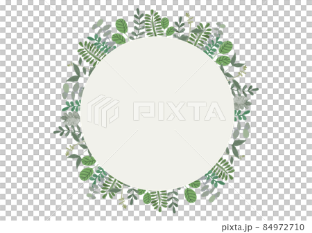 植物框架圓形框架與各種綠色邊框水彩風格矢量圖 84972710