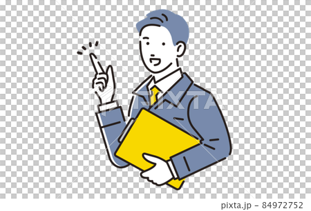 A man in work clothes holding a binder and pointing his finger 84972752