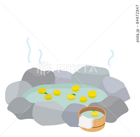岩風呂のゆず湯と桶 岩風呂のゆず湯と桶 84972847