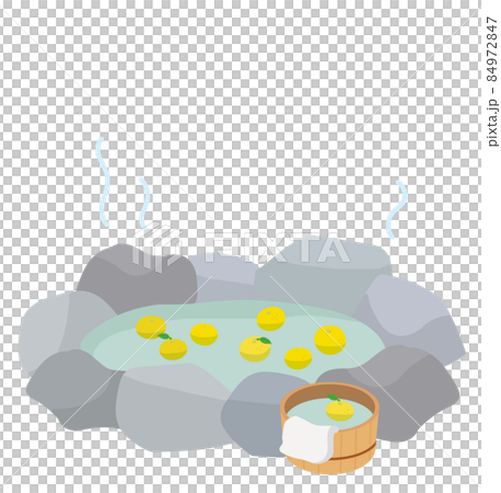 岩風呂のゆず湯と桶 岩風呂のゆず湯と桶 84972847