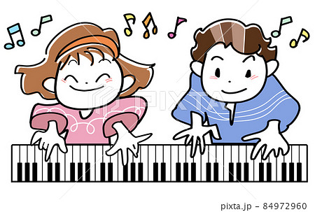 ピアノを弾く女の子と男の子-連弾ハーモニー 84972960