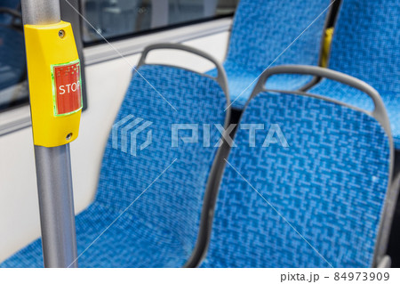 stop button modern and comfortable interior of the city bus stop button modern and comfortable interior of the city bus 84973909
