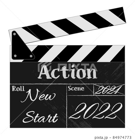 Vector illustration of hands holding clapboard for the starting year 2022 with hope and expectations 84974773
