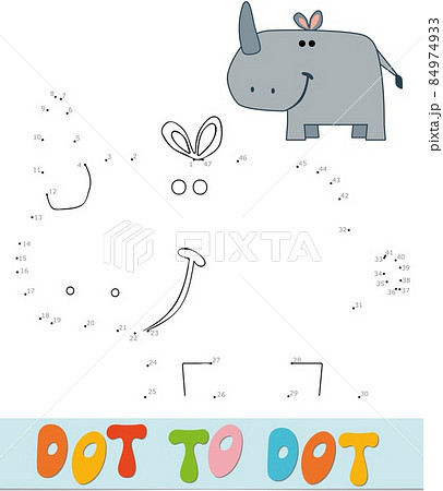 Dot to dot puzzle for children. Connect dots game. Rhino illustration Dot to dot puzzle for children. Connect dots game. Rhino illustration 84974933