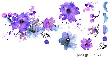 Watercolor Floral Elements For Design Of のイラスト素材