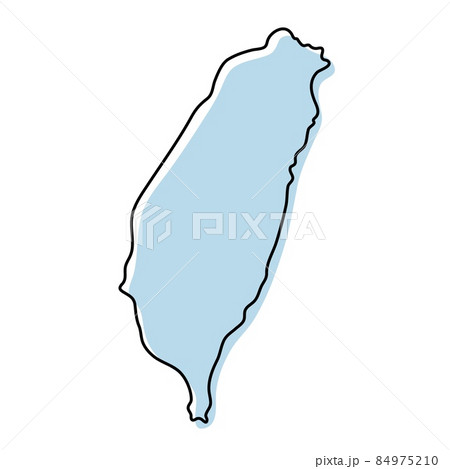Stylized simple outline map of Taiwan icon. Blue sketch map of Taiwan illustration 84975210