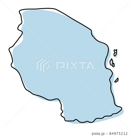 Stylized simple outline map of Tanzania icon. Blue sketch map of Tanzania illustration 84975212