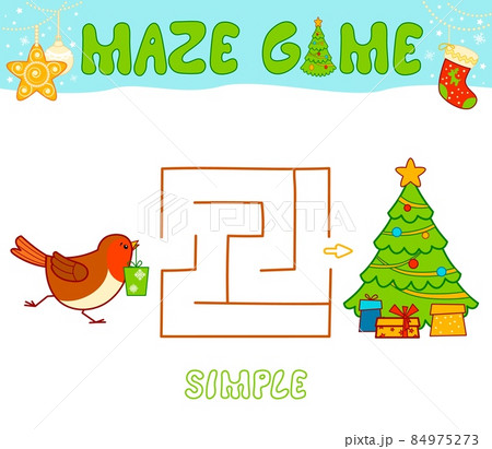 Christmas Maze puzzle game for children. Simple Maze or labyrinth game with Christmas Bird. 84975273