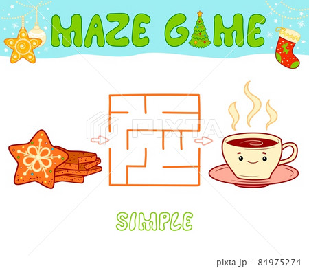 Christmas Maze puzzle game for children. Simple Maze or labyrinth game with Christmas cookie. 84975274