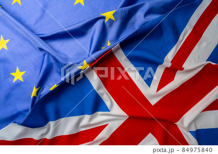 Flags of United Kingdom and European Union folded together 84975840