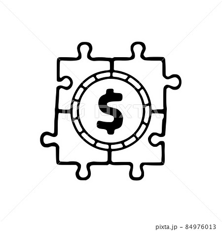 Puzzle and dollar coin doodle icon. A valid business strategy that is profitable vector illustration Puzzle and dollar coin doodle icon. A valid business strategy that is profitable vector illustration 84976013