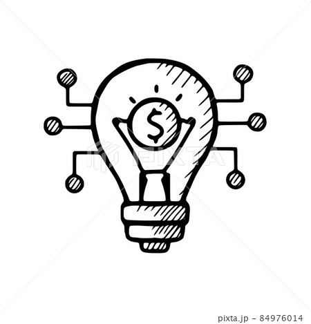 Light bulb and coin doodle icon. Lucrative idea concept. Vector illustration. 84976014