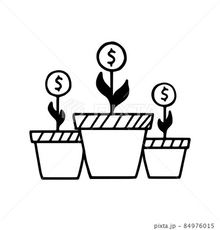 Potted plant and coins doodle icon. Return on investment. Investment income or investment growth. Vector illustration Potted plant and coins doodle icon. Return on investment. Investment income or investment growth. Vector illustration 84976015
