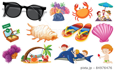 Set of summer beach objects and cartoon characters 84976476