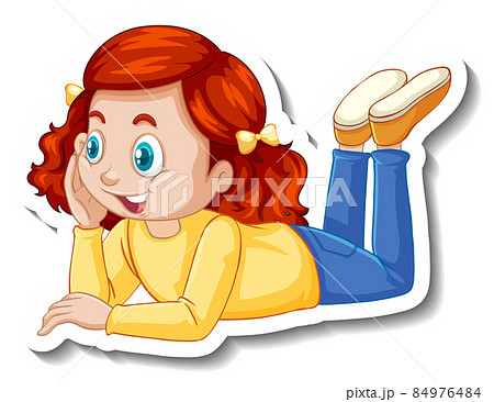 A girl laying on the floor cartoon character 84976484