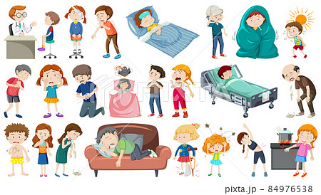 Set of sick people with different symptoms 84976538
