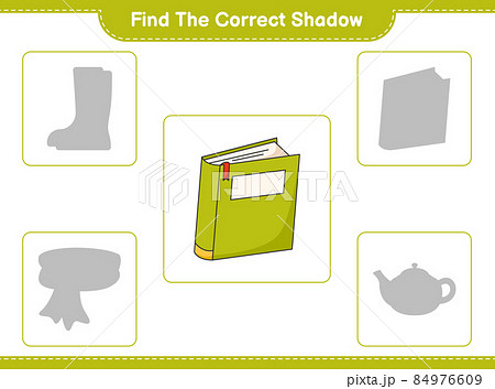 Find the correct shadow. Find and match the correct shadow of Book. Educational children game, printable worksheet, vector illustration Find the correct shadow. Find and match the correct shadow of Book. Educational children game, printable worksheet, vector illustration 84976609