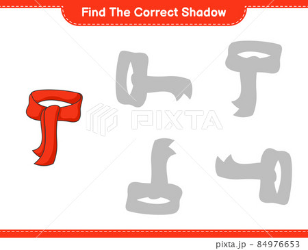 Find the correct shadow. Find and match the correct shadow of Scarf. Educational children game, printable worksheet, vector illustration 84976653