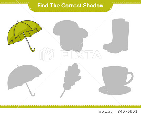 Find the correct shadow. Find and match the correct shadow of Umbrella. Educational children game, printable worksheet, vector illustration 84976901