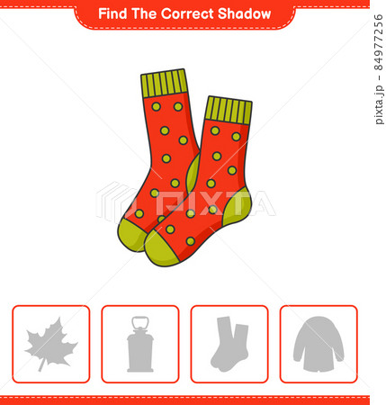 Find the correct shadow. Find and match the correct shadow of Socks. Educational children game, printable worksheet, vector illustration 84977256