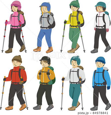 山登りする男女まとめイラストセット(冬) 山登りする男女まとめイラストセット(冬) 84978841